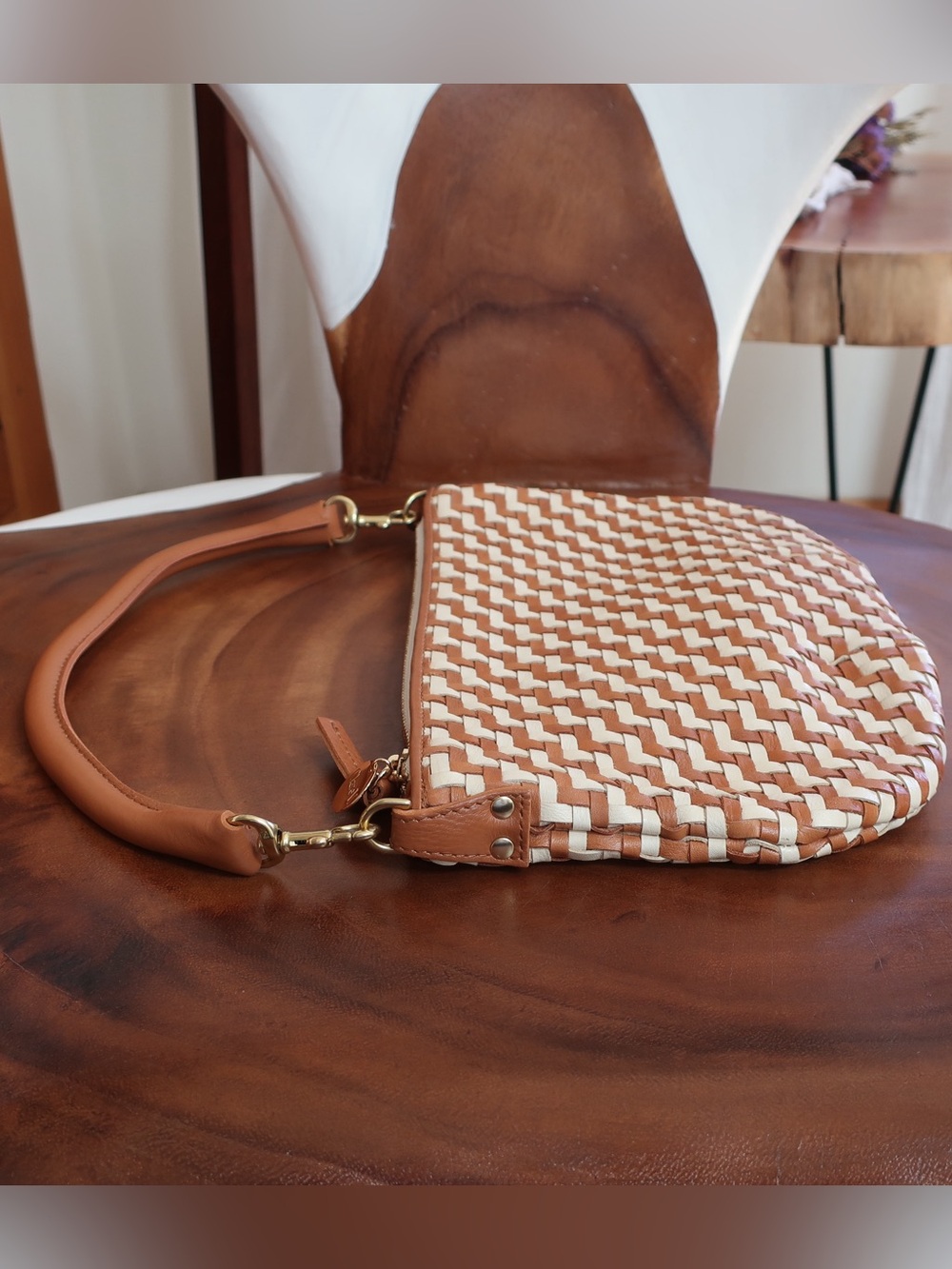 Clare V. Petit Moyen in Natural Cream Woven Zig Zag - Picture 4 of 11